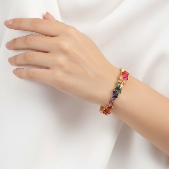 Rainbow Zircon Gemstone Bangle Bracelet - Picture 2 of 9